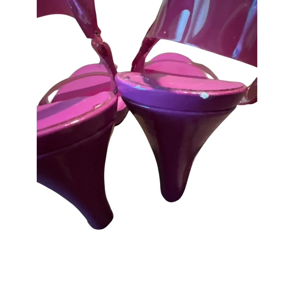 Karl Lagerfeld Paris Cieone Hot Pink PVC‎ Ankle Strap Stiletto Heeled Sandals 7M